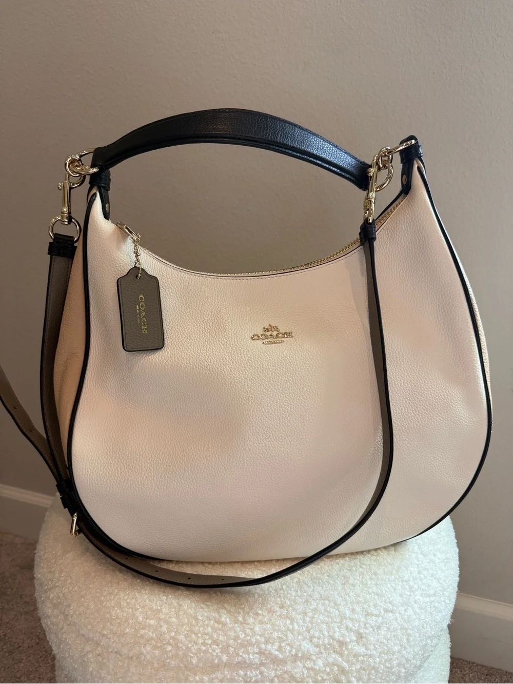 Coach Cream Pebble Leather Hobo + FREE Red Wallet
